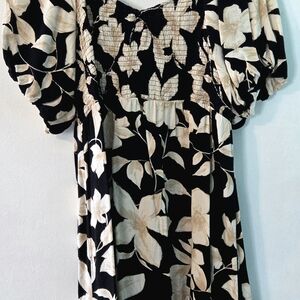 Maurices Black and Cream Floral Long Sleeve Dress